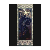 mucha art deco night star black dress woman post card