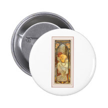 Mucha art deco poster lady female long dress pinback buttons