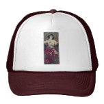mucha art deco red flowers woman lady female trucker hat