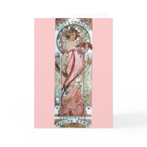 mucha art deco white star champagne woman card