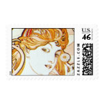 Mucha Art Nouveau Daisy Med Hrzntl Postage Stamp