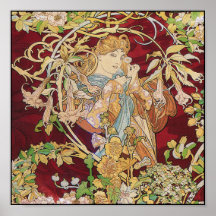 Mucha Art Nouveau Poster Print: Woman With Daisy