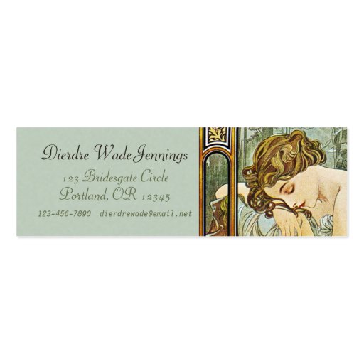 Mucha Art Nouveau Skinny Bookmark Business Cards (back side)