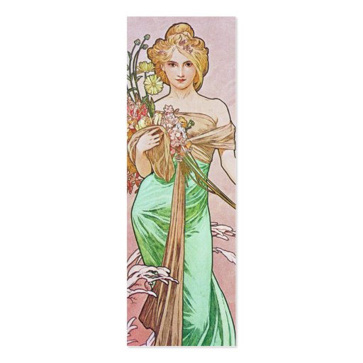 Mucha Art Nouveau Spring Bookmark Business Cards (front side)