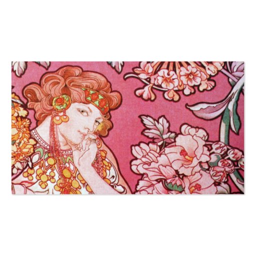 Mucha Art Nouveau Woman & Flowers Business Cards (back side)