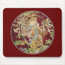 Mucha Art Nouveau: Woman With Daisy Mouse Pad