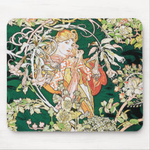Mucha Art Nouveau: Woman With Daisy Mousepad