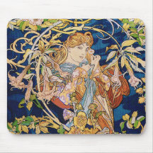 Mucha Art Nouveau: Woman With Daisy Mousepads