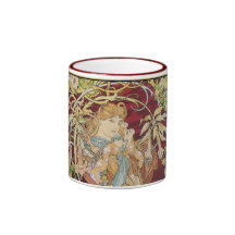 Mucha Art Nouveau: Woman With Daisy Mug