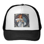 Mucha art white dress woman spoon cup hat