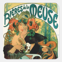 Mucha:  Bieres de la Meuse (Beers of the Muse) Square Stickers