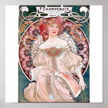 Mucha champenois paris pink dess posters