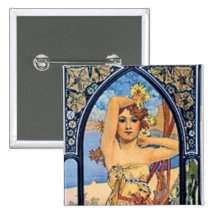mucha day woman art deco flowers female pins