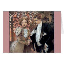 Mucha flirt woman man romantic love cards
