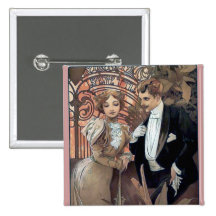 Mucha flirt woman man romantic love pinback button