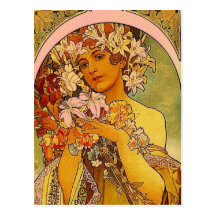 mucha flowers post card