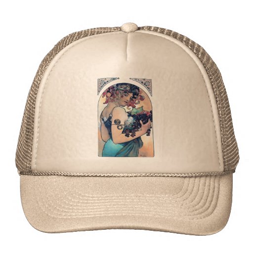 mucha grapes art deco woman fruits fall hats