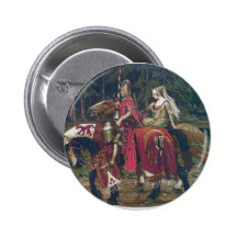 Mucha knight lady painting horses forest romantic buttons