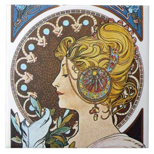 Mucha La Plume Art Nouveau Tile Trivet Gift Box Zazzle