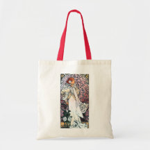 mucha lady with camelias thatre art nouveau tote bags