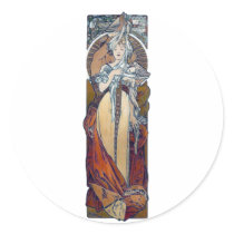 Mucha Paris 1900 woman fashion art deco Round Sticker