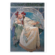 Mucha princess hyacinta lady blue dress postcard