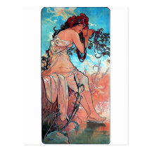 Mucha Summer lady woman long dress Postcard