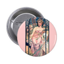 Mucha woman pink romantic dress art deco lady