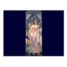 Mucha woman pink romantic dress art deco lady post card