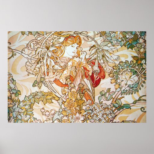 Mucha Woman With a Daisy Art Nouveau Poster Print