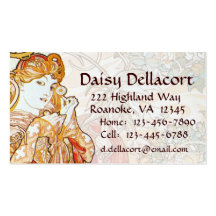 Mucha Woman With Daisy Art Nouveau Business Cards