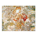 Mucha Woman With Daisy Art Nouveau Postcards