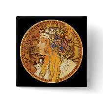 Mucha - Woman with Jewels - Vintage Art buttons by VintageCabaret Mucha - Woman with Jewels - Vintage Art buttons