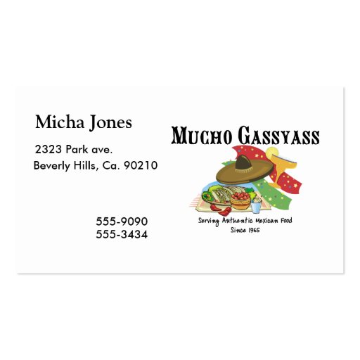 Mucho Gassyass Mexican Food Business Card (front side)
