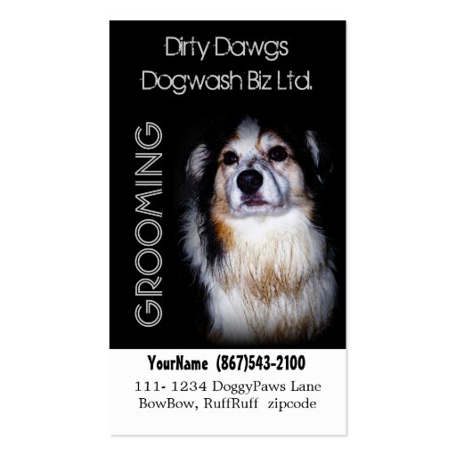 Muddy Dog Groomer or  Dog Wash Business Cards (front side)