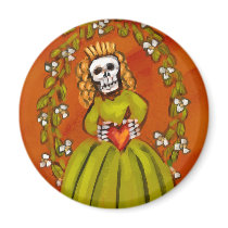Muerta Skeleton Lady with Heart Fridge Magnets