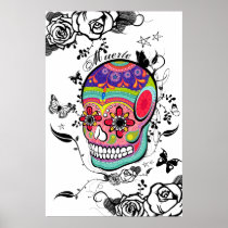 Muerte Artistic Sugar Skull, Roses & Flourishes posters