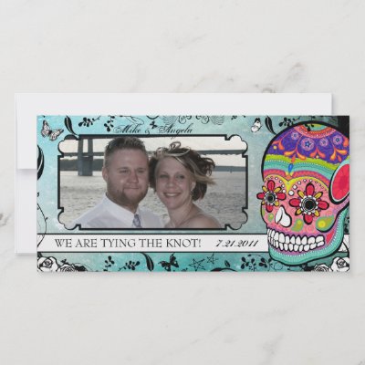 Muerte Sugar Skull Calaveras Save the Date Customized Photo Card by 