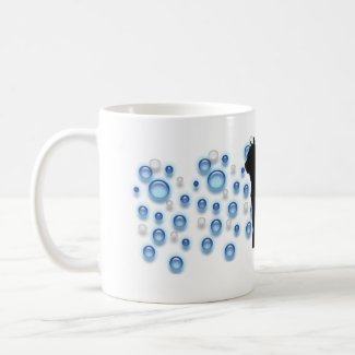 Mug - Black cat and blue bubbles mug