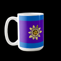 Mug, PASSION_FLOWER, purple background on blue