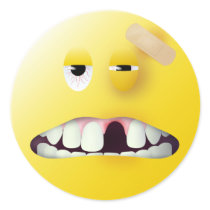 Mug Shot Smiley Face Round Sticker