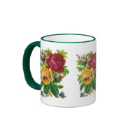 Mug Vintage Floral Yellow Red Rose Green
