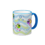 Mug with Cute Fish, Bubbles and Waves