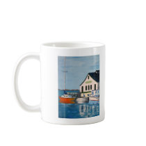 Mug with painting of a boat dock