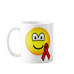 Aids awareness emoticon Red ribbon  mugs_travel_mugs_and_steins