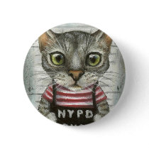 Mugshot of a cat felon pinback button