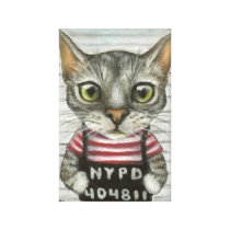 Mugshot of a cat felon stretched canvas prints