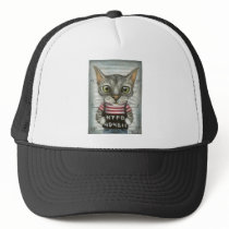 Mugshot of a cat felon trucker hats