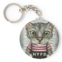 Mugshot of a cat felon key chains