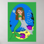 Muirenn the Green Mermaid and Dolphin Poster posters